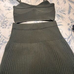 Aerie Forest Green Ribbed Skirt Set